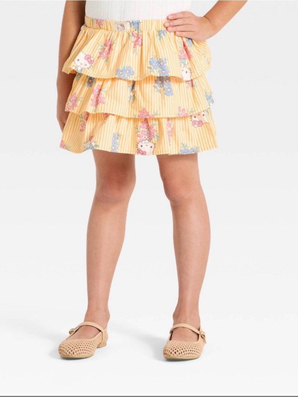Target Girls' Hello Kitty Yellow Floral Printed Tiered Ruffled Poplin Skort